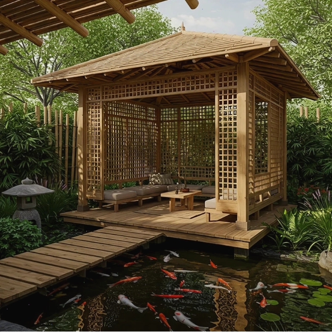 Mẫu chòi nghỉ sân vườn bằng gỗ với thiết kế mở