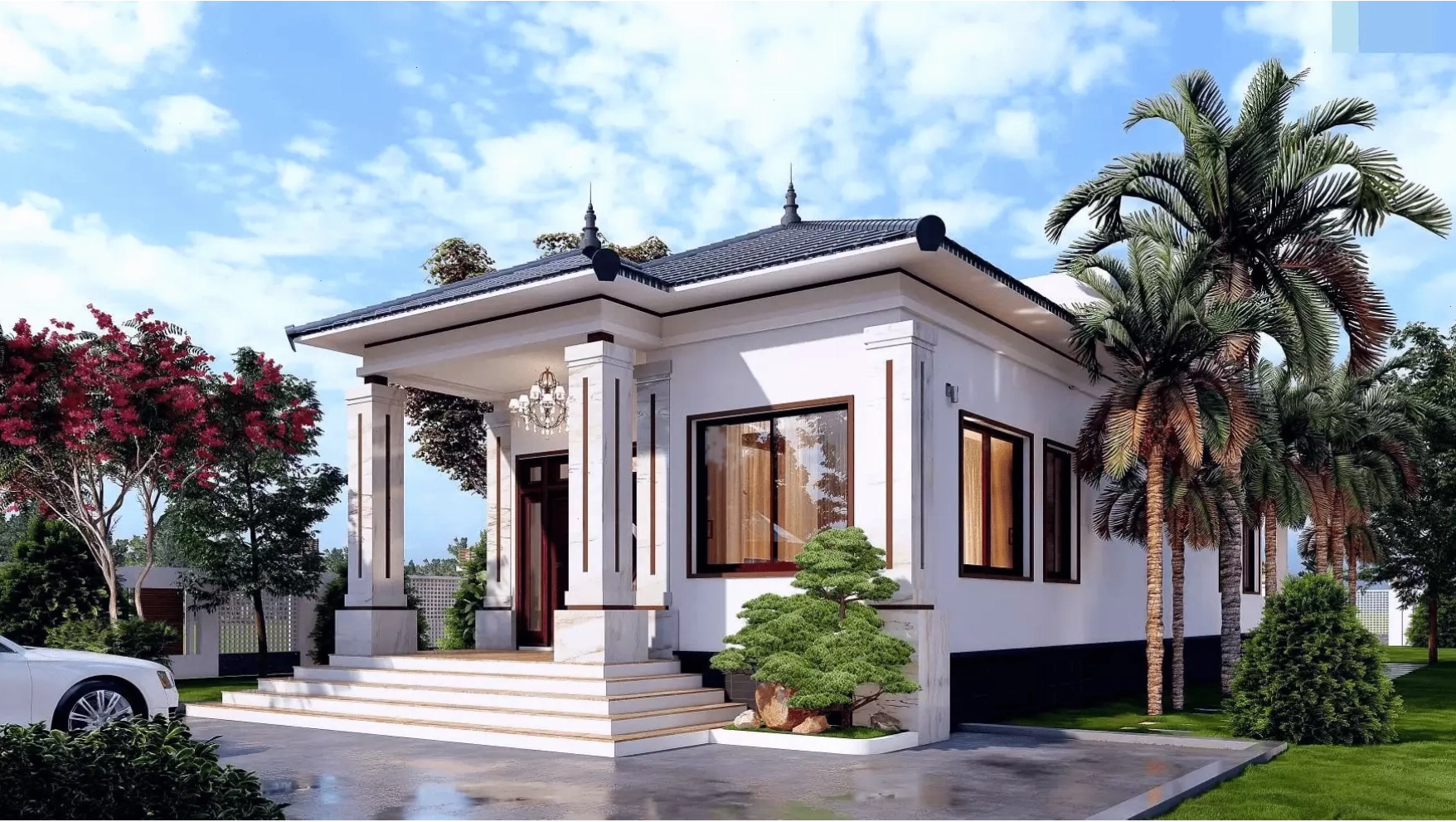Mẫu nhà cấp 4 mái thái 8x12m có sân vườn rộng rãi