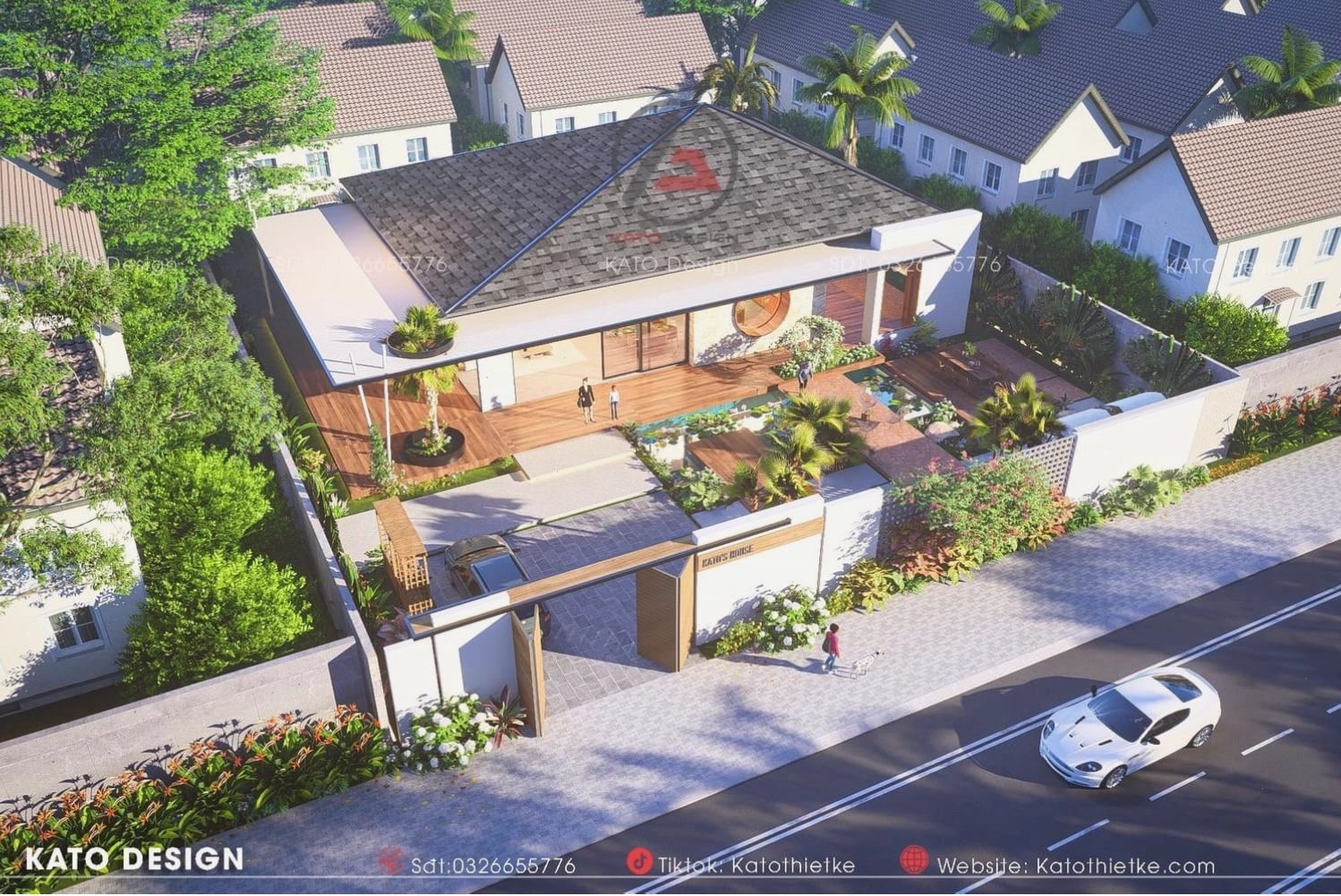 Mẫu nhà cấp 4 sân vườn đẹp với kiến trúc mái Nhật hiện đại