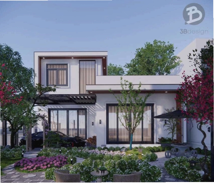 Mẫu nhà vườn 1 tầng 100m2 phong cách hiện đại