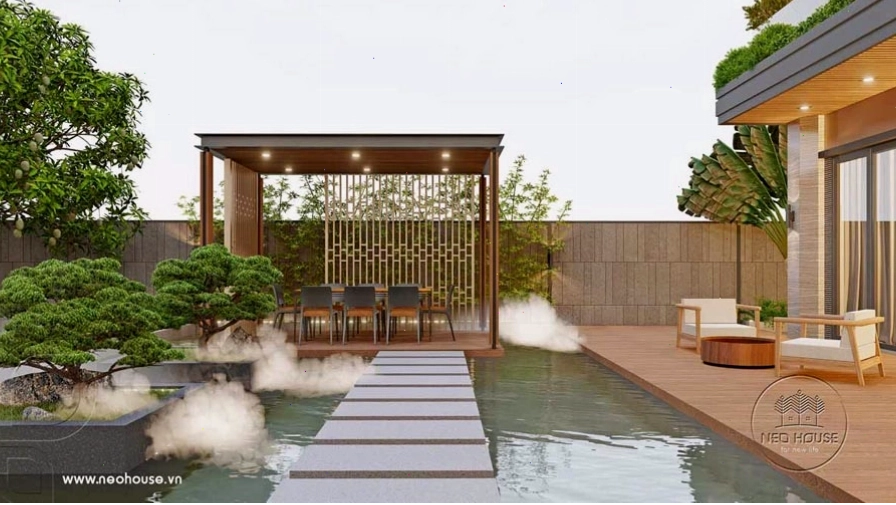 Mẫu nhà vườn 3 tầng có ao cá thiết kế độc đáo