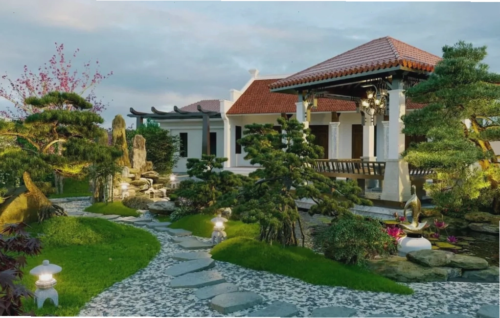 Mẫu nhà vườn cấp 4 có sân vườn kiểu Nhật