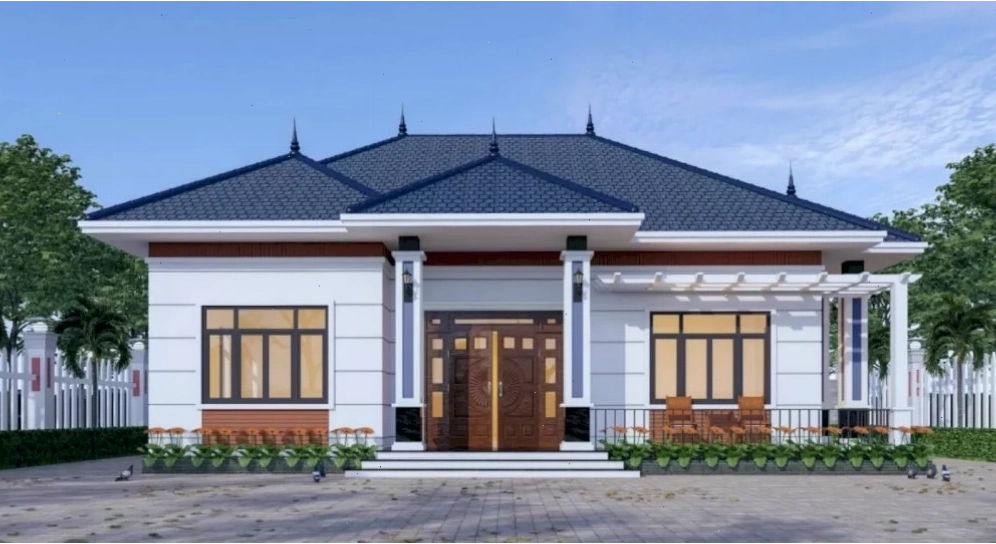 Mẫu nhà vườn cấp 4 mái Nhật cân đối