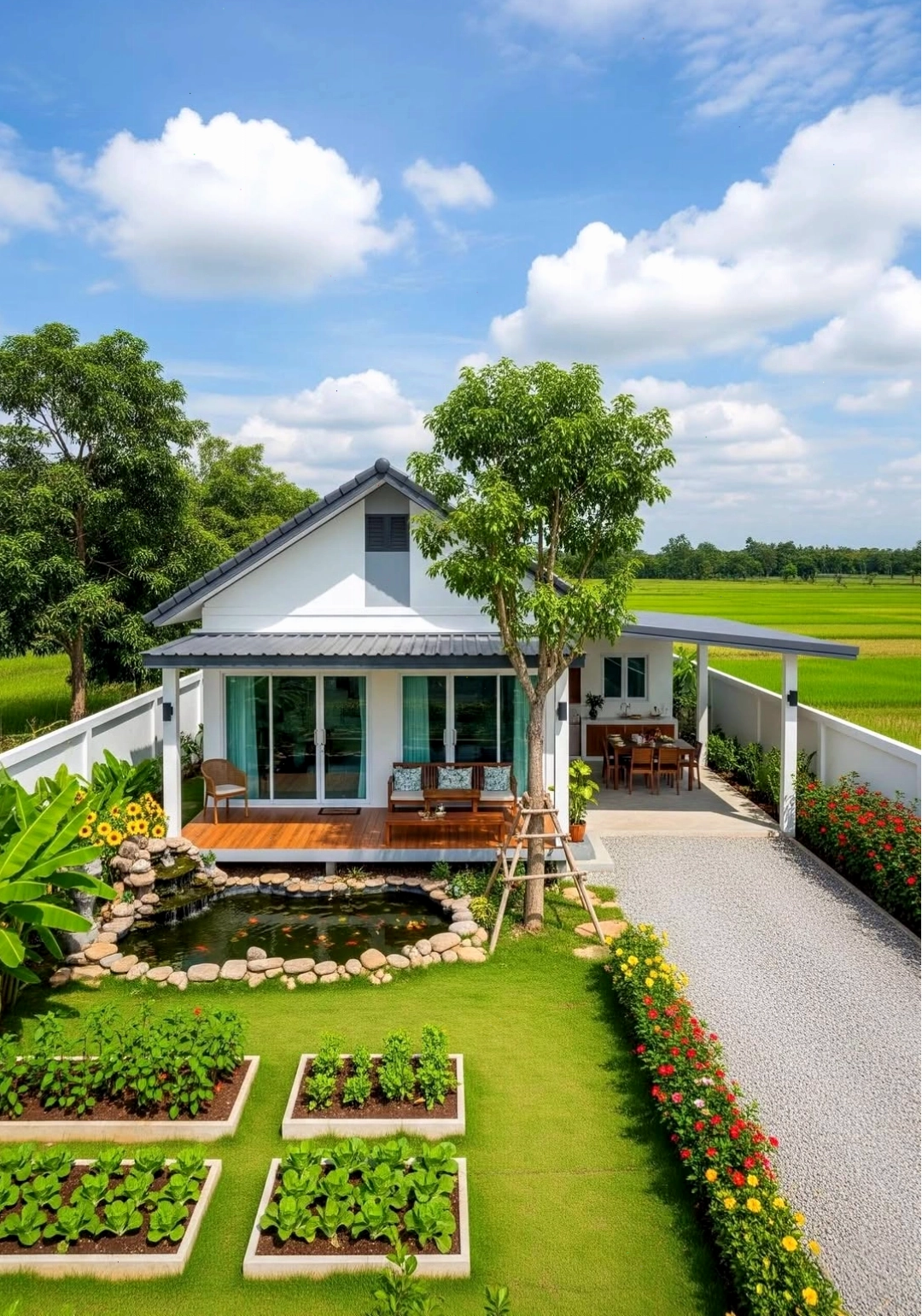 Mẫu nhà vườn cấp 4 mái thái hiện đại đẹp bình yên