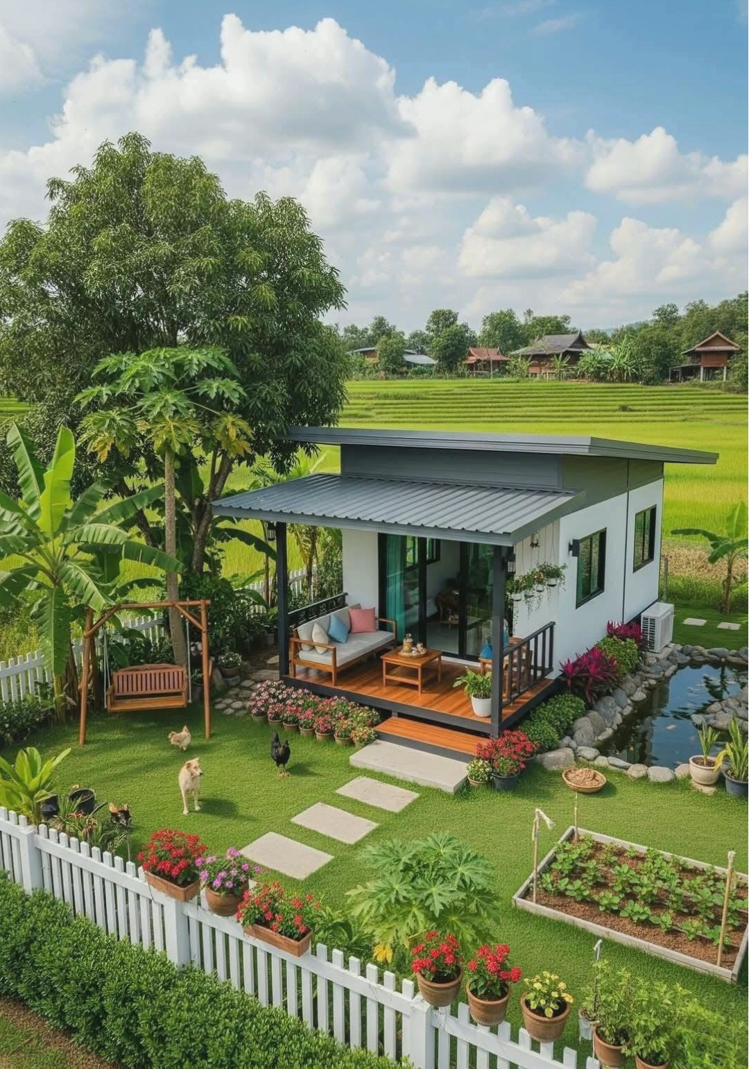 Mẫu nhà vườn cấp 4 nhỏ xinh giữa làng quê xanh mát