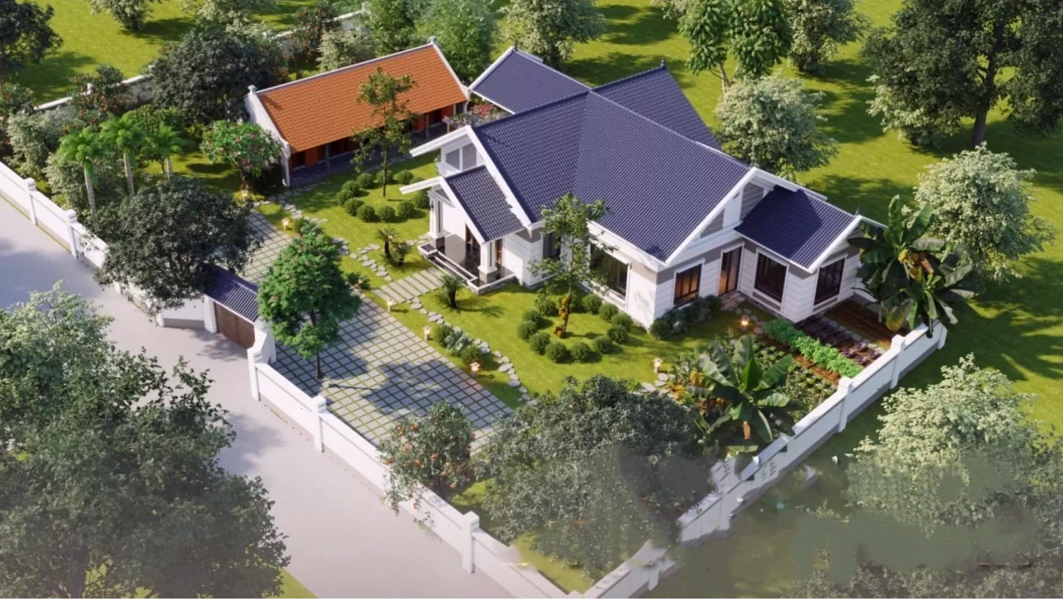 Mẫu nhà vườn cấp 4 thiết kế hiện đại ở vùng nông thôn