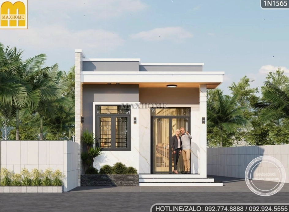 Mẫu nhà vườn mái bằng 1 tầng đơn giản, tiện nghi
