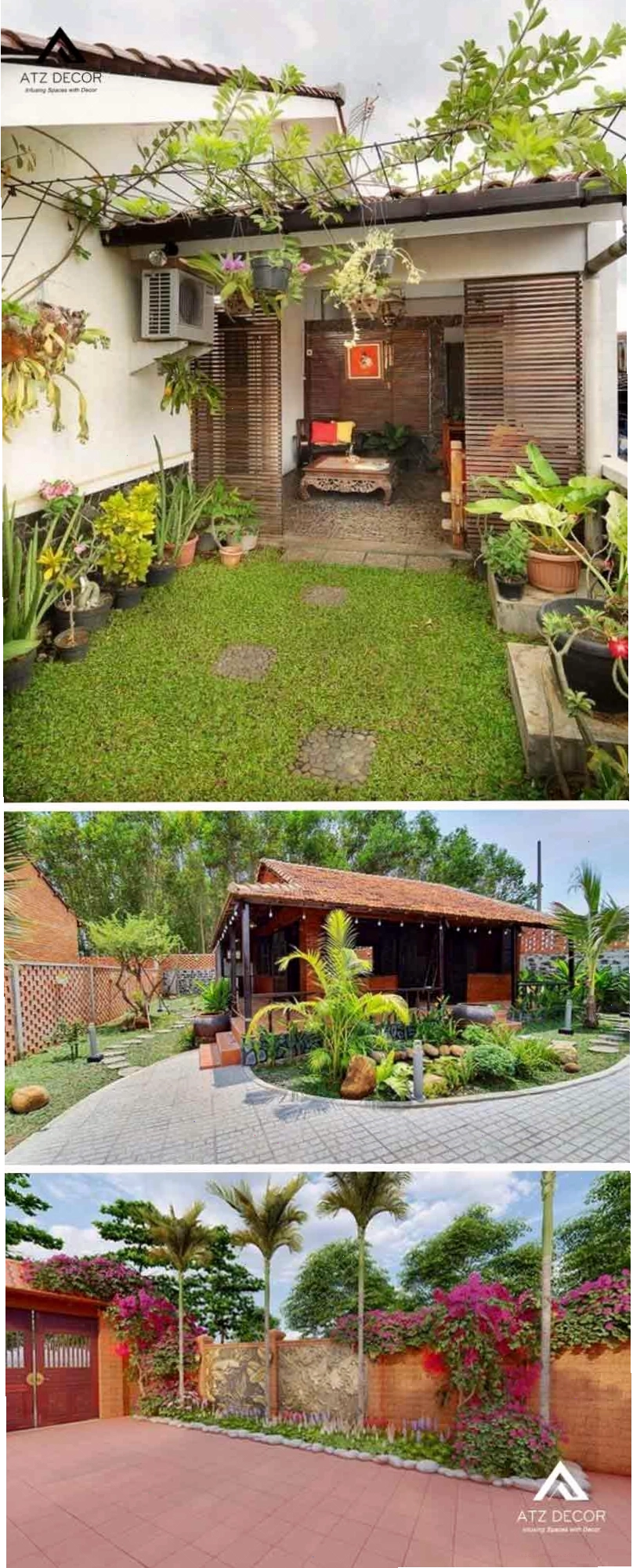 Mẫu tiểu cảnh sân vườn trước nhà cấp 4 với yếu tố nước