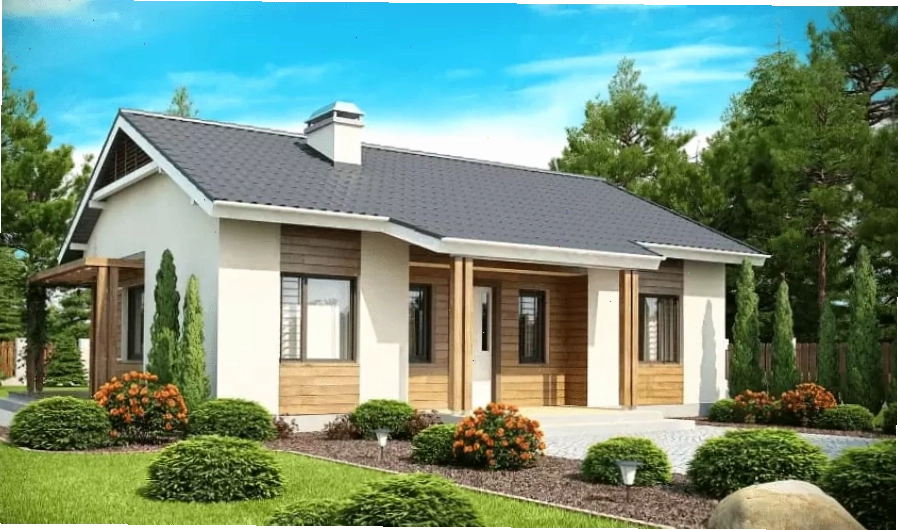 Ngôi nhà cấp 4 đẹp 3 phòng ngủ nhỏ kết hợp nhiều cửa sổ và cây cối xung quanh