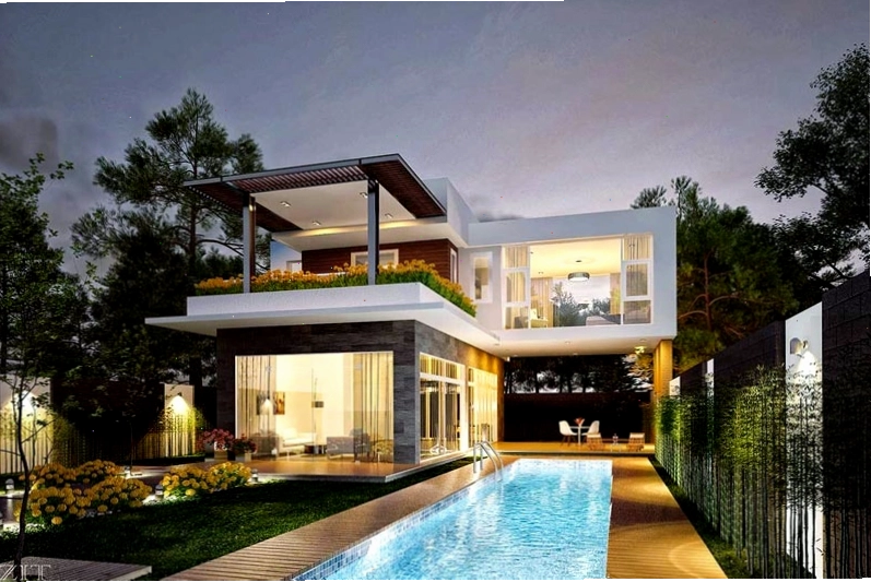 Nhà 2 tầng có hồ bơi với sân vườn xanh mát