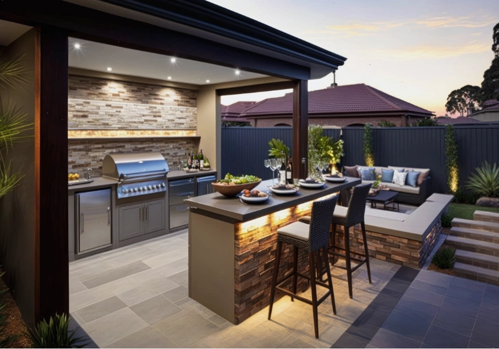 Nhà bếp sân vườn có khu vực nướng BBQ ngoài trời