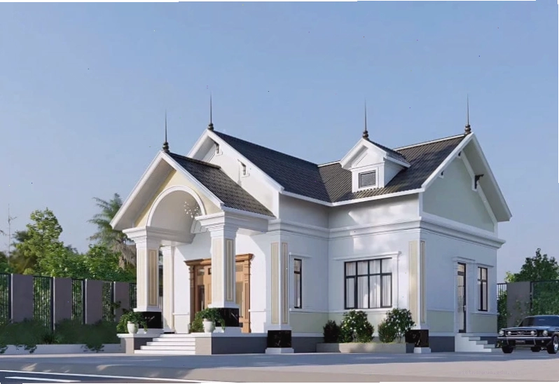 Nhà cấpL mái Thái với trang trí tinh tế ở phần mái hiên