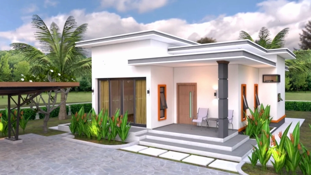 Nhà vườn cấp 4 mái bằng hài hòa với sân lát đá