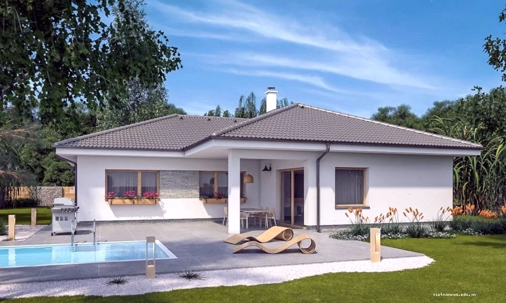 Nhà vườn cấp 4 mái Nhật với không gian mở