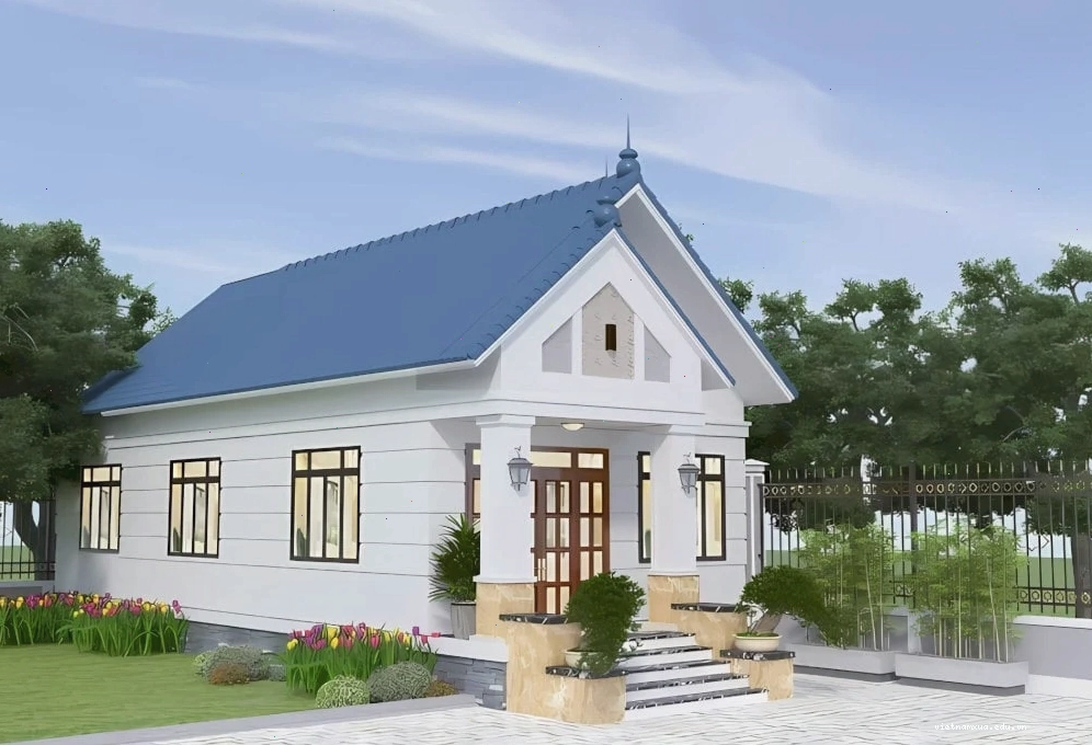 Nhà vườn cấp 4 mái Thái với mặt tiền gỗ ấm cúng