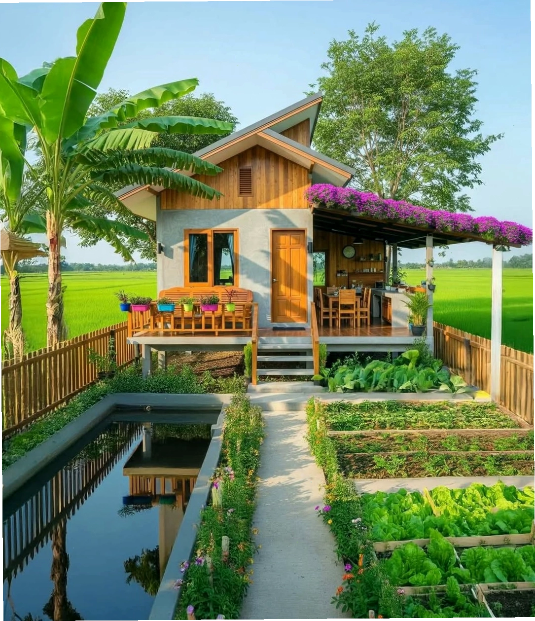 Nhà vườn cấp 4 nông thôn nhỏ gọn, phong cách mộc mạc nhưng vẫn hiện đại