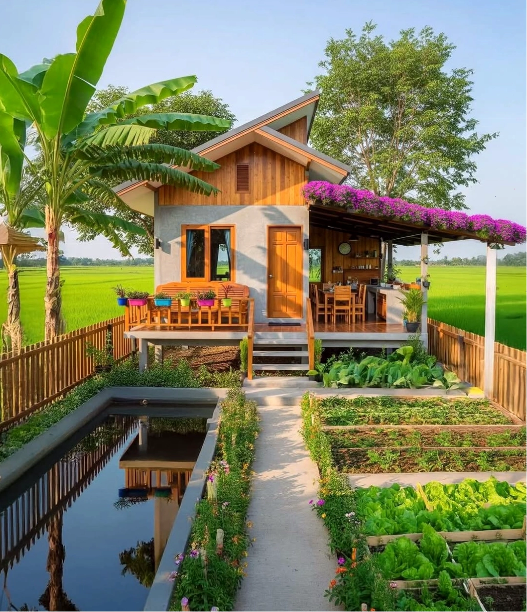 Nhà vườn cấp 4 nông thôn nhỏ gọn, thiết kế mộc mạc nhưng hiện đại