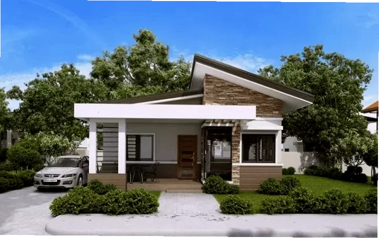 Nhà vườn mái lệch có gác lửng phòng ngủ nhỏ đầy đủ tiện nghi