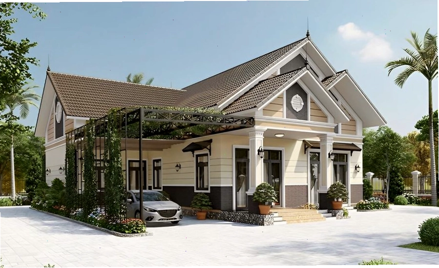 Nhà vườn mái Thái 1 tầng đẹp cho vùng ngoại ô