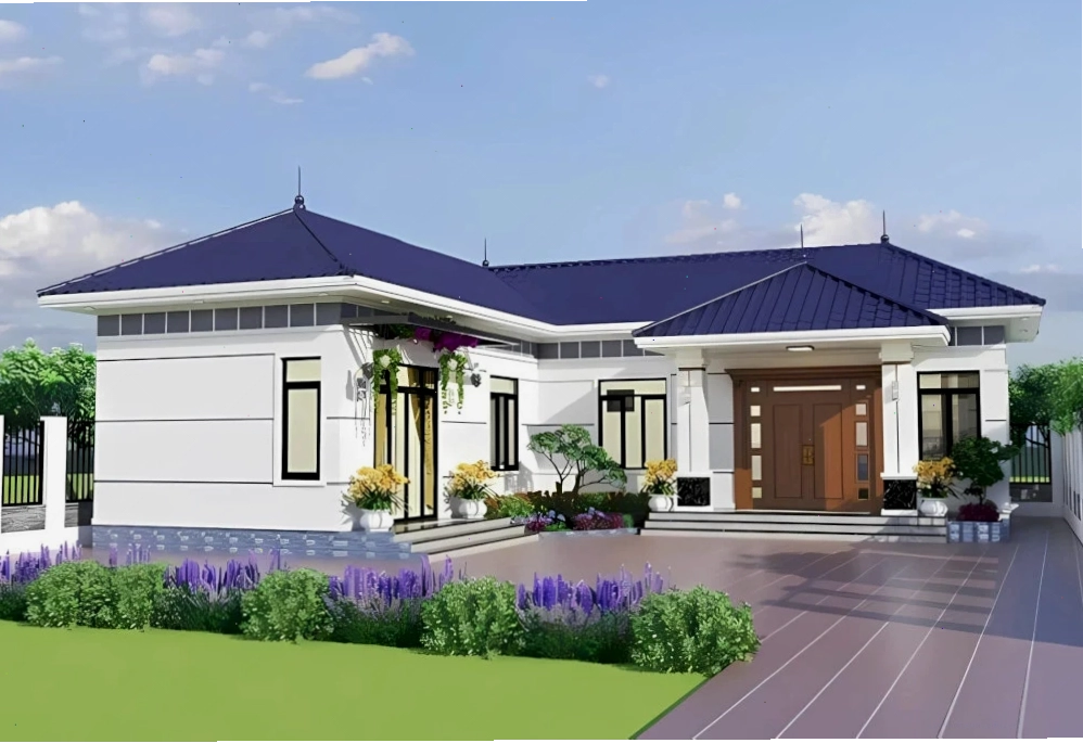 Phần mái Nhật ở hai cánh chữ L lợp ngói xanh tạo sự kết nối trong kiến trúc