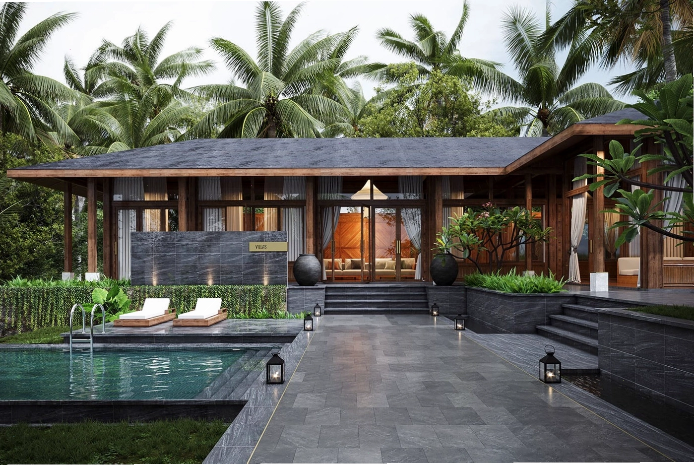 Sân vườn biệt thự kiểu resort mang đến không gian nghỉ dưỡng