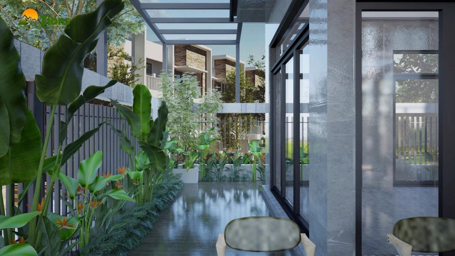 Sân vườn nhà cấp 4 phong cách hiện đại với đường nét vuông vắn