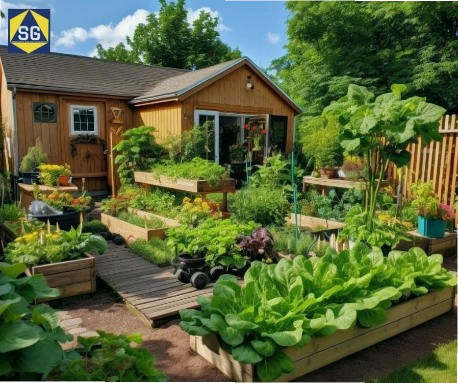 Sân vườn nhà quê với nhiều loại cây xanh