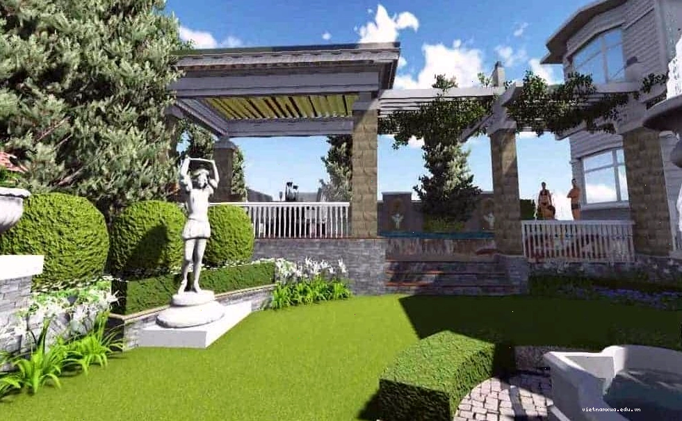 Sân vườn phong cách Châu Âu hiện đại với sự tối giản