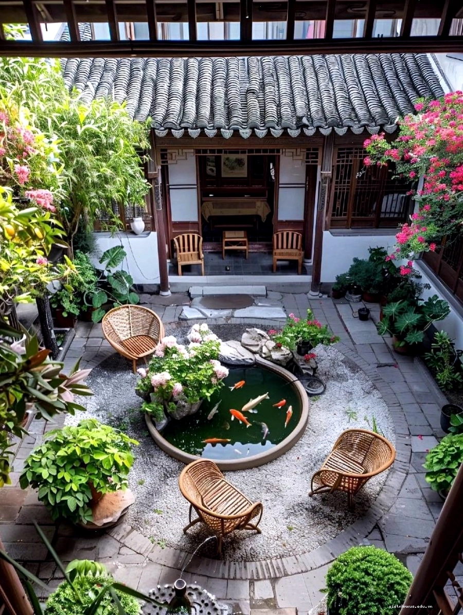 Sân vườn trước nhà đảm bảo tính thống nhất về phong cách
