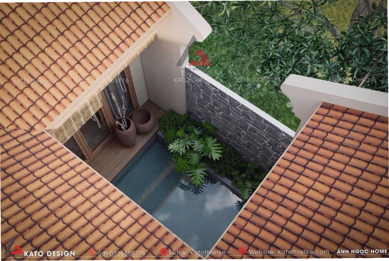 Sử dụng vật liệu tự nhiên và gam màu thân thiện trong nhà vườn
