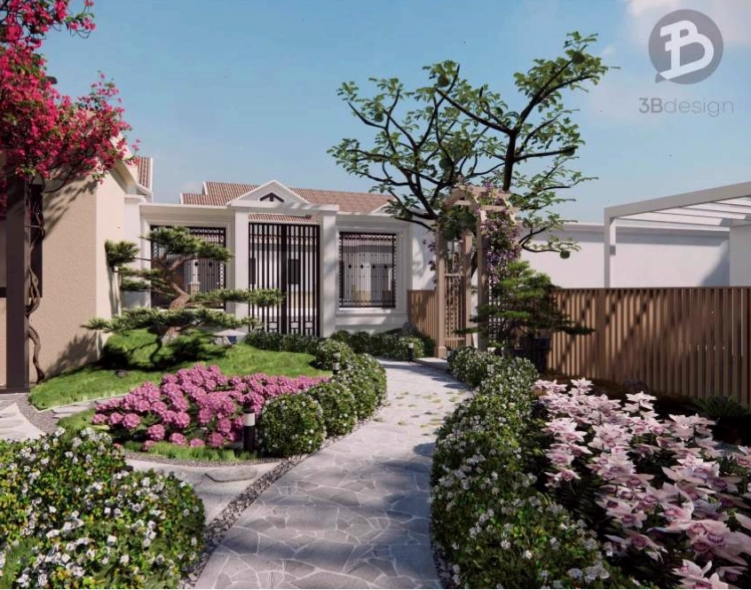 Thiết kế không gian sân vườn xanh mát cho nhà 100m2
