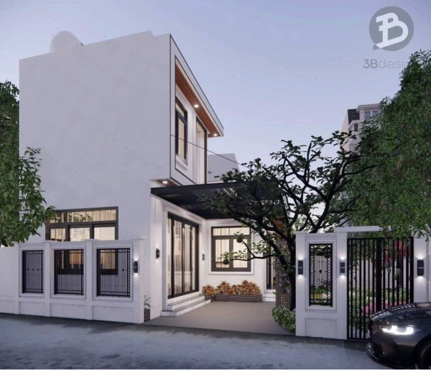 Thiết kế nhà vườn 100m2 với lối đi từ cổng vào