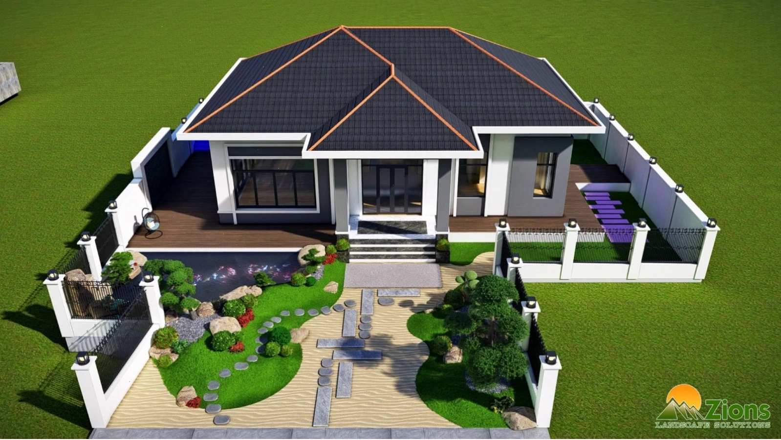 Thiết kế sân vườn Nhật Bản cho nhà cấp 4 với hồ cá koi