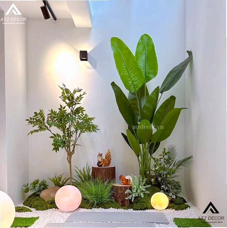 Tiểu cảnh sân trước nhà với sự kết hợp cây và hoa