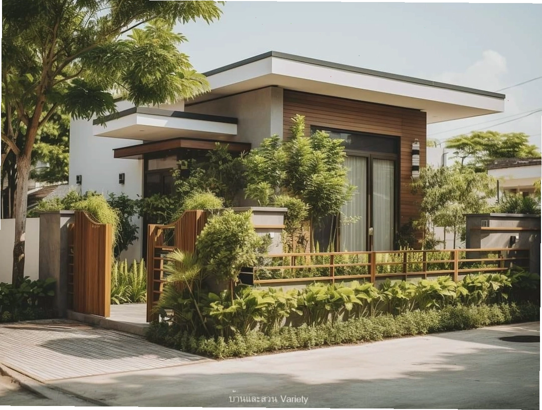 Trang trí sân vườn trước nhà với các chậu cây cảnh và tiểu cảnh nhỏ