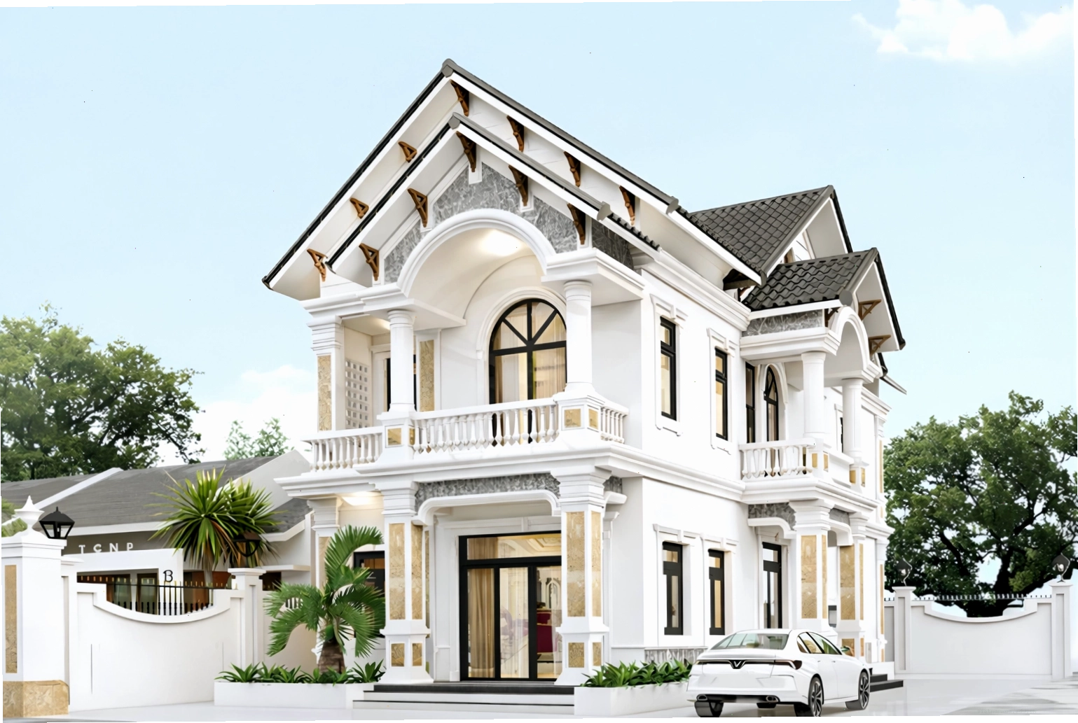 Vẻ đẹp tinh tế của nhà mái Thái hòa cùng sắc trắng hiện đại