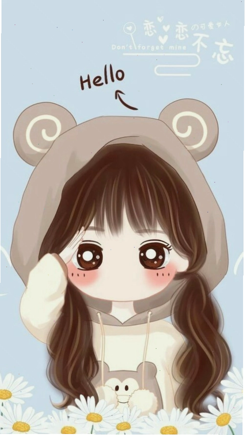 hình nền cute chibi nữ phối màu pastel