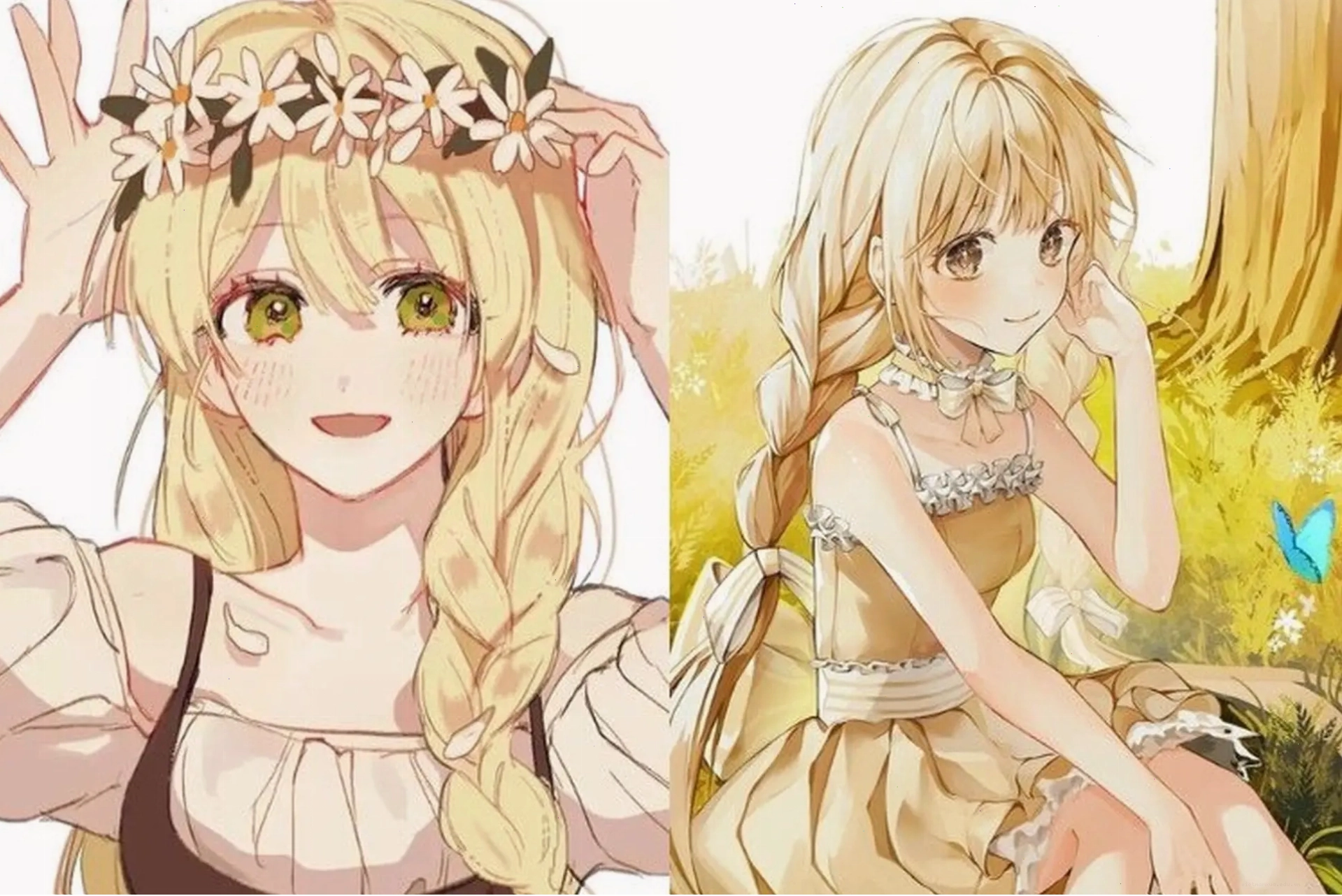 Ảnh anime girl tóc vàng năng động với nụ cười rạng rỡ