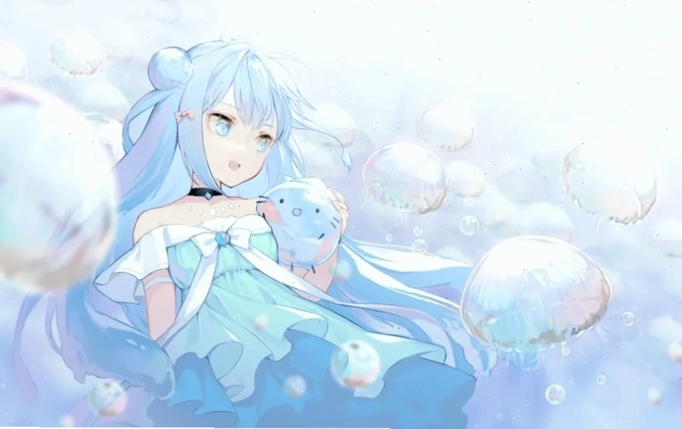 ảnh anime girl tóc xanh dương dịu dàng