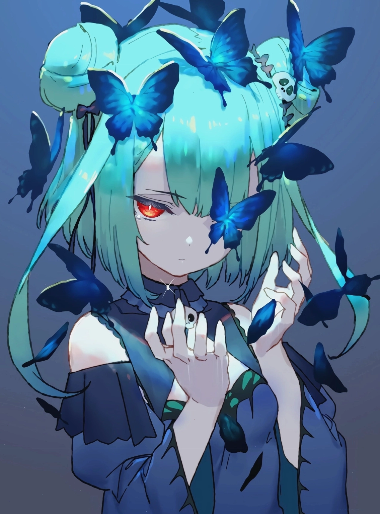 ảnh anime girl tóc xanh dương dịu dàng