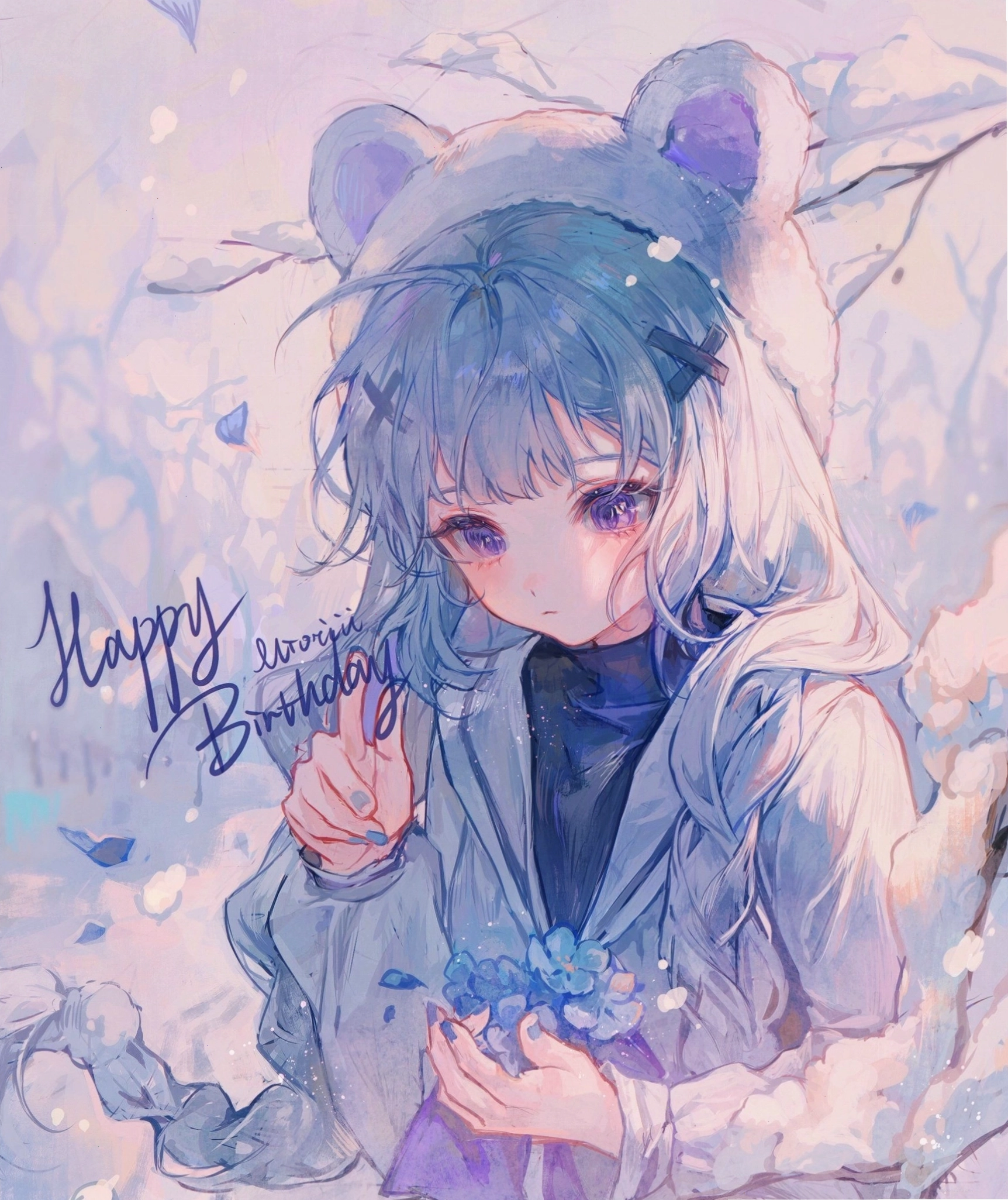 ảnh anime girl tóc xanh dương dịu dàng