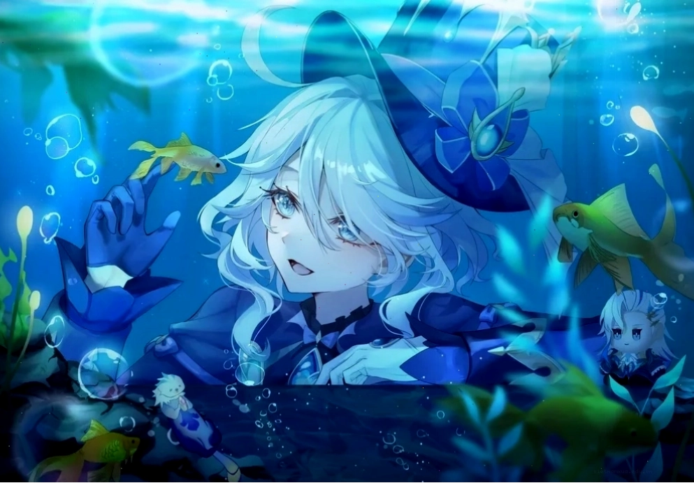 ảnh anime girl tóc xanh dương dịu dàng
